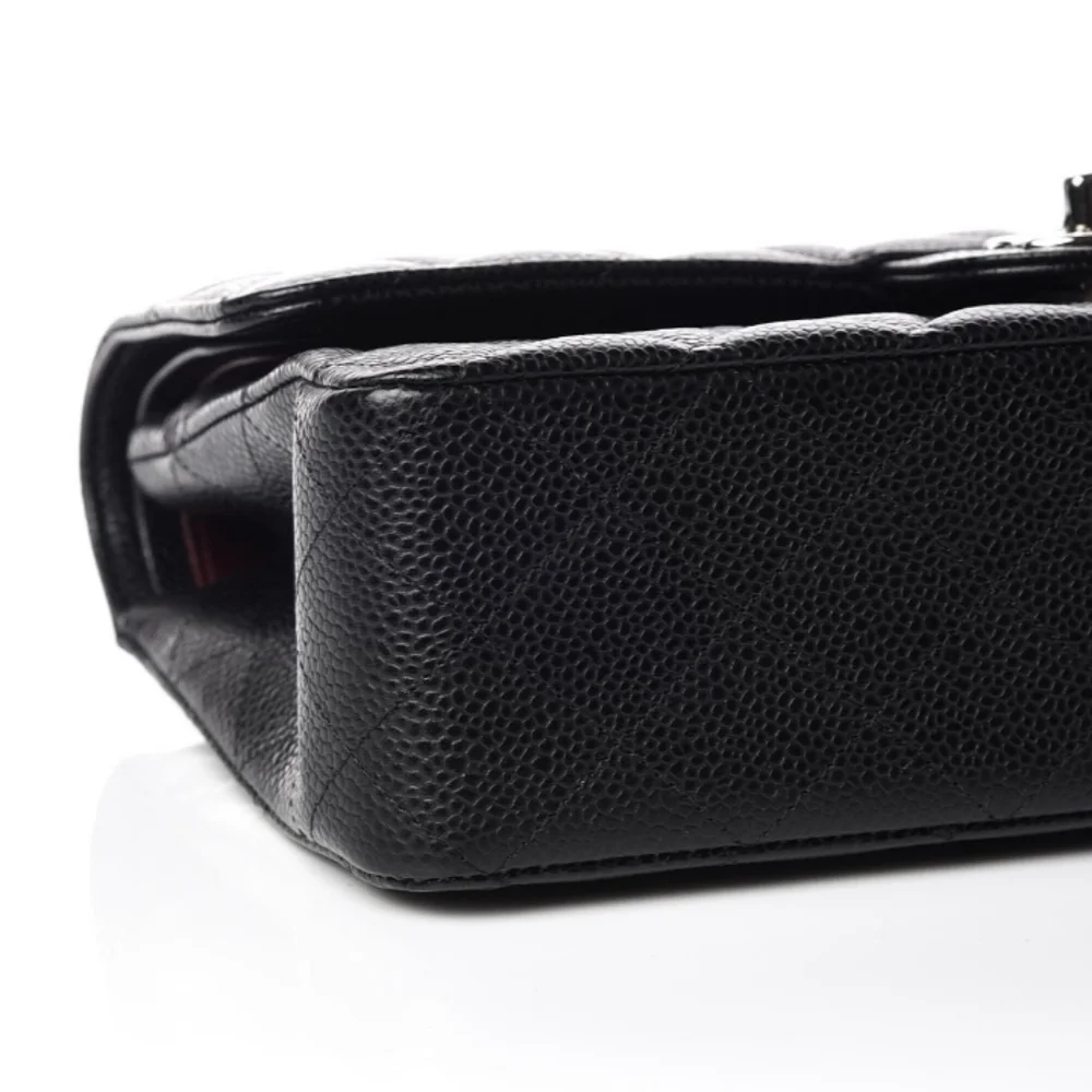 Chanel Black Caviar Medium Classic Duble Flap Bag Silver Chain - Picture 4 of 9